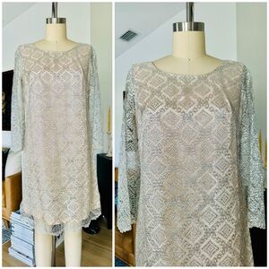 Vintage 60’s Silver Metallic Lace Shift Dress